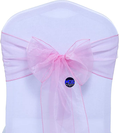 MDS Pack of 50 PCS Organza Chair Sashes Wider Dining Chair Bows Ribbon Tie Back for Wedding Party Birthday Bridal Shower Reception Event Banquet Home Chair Cover Decoration - Blush Pink