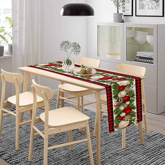Christmas Table Runner,Seasonal Winter Xmas Holiday Farmhouse Table Cloth Kitchen Dining Table Decoration for Home Party Decor 13x108 Inch