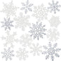 Winter Snowflake Cutouts Glitter Paper Snowflake Decorations - 100Pcs White and Silver Snow Flake Double-Side Christmas Cutouts for Holiday Winter Wonderland Bulletin Board, Frozen Party Decor
