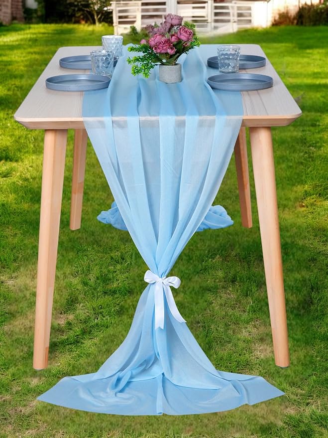 MDS 20 Pack 10ft Chiffon Table Runner 29 x 120 Inches Sheer Wedding Runner Romantic Rustic Table Runner for Wedding Decorations, Birthday Parties, Bridal Shower Party Arch Decor -Turquoise