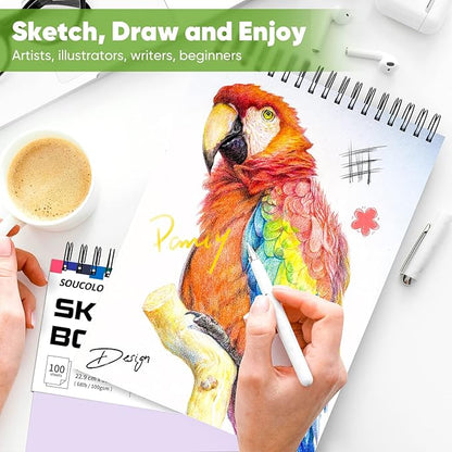 Soucolor 9"x12" Sketch Book 2-Pack: Halloween & Christmas Art Supplies for Kids Ages 5-15, Teens & Adults, Creative Gift Set for Birthdays, School Projects, and All-Season Crafting