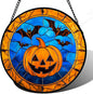 Stained Glass Window Hanging - Halloween Evil Pumpkin Suncatcher for Doors Window Garden Indoor Spooky Brown Bat Sun Catchers Gothic Decor Horror Gifts for Women Men Friend Boy Girl 11.8 in