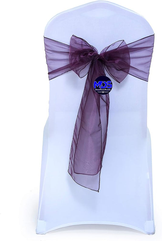 MDS Pack of 10 PCS Organza Chair Sashes Wider Dining Chair Bows Ribbon Tie Back for Wedding Party Birthday Bridal Shower Reception Event Banquet Home Chair Cover Decoration - Plum