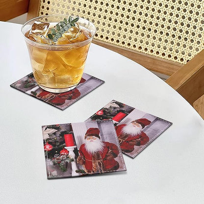 Custom Coasters Set of 6, Personalized Leather Coasters for Drinks with Holder, Customized Coasters Name, Photo, Logo for Coffee Table Bar Wine Cup Housewarming