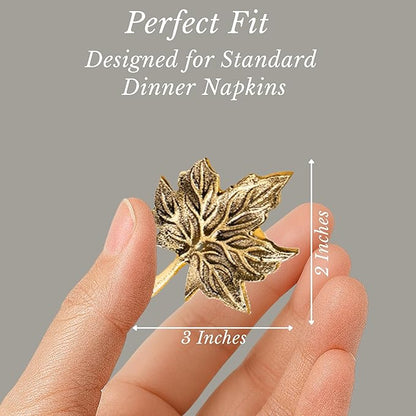 12-Piece Metal Napkin Rings - Antique Gold Harvest Leaf Napkin Rings - Decorative Table Accents for Holiday Party, Dinner, Family Gatherings, Table Décor Weddings & Everyday Use - ALPHA Living HOME