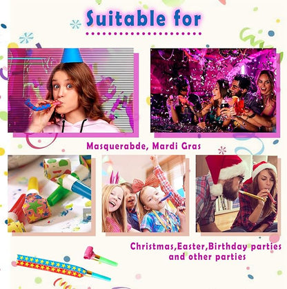 100PCS Multicolor Party Blowers & Whistles - 100 Count, Funny Noise Makers for Kids & Adults, Reusable Paper Blowers, Perfect for Birthdays, Weddings & More