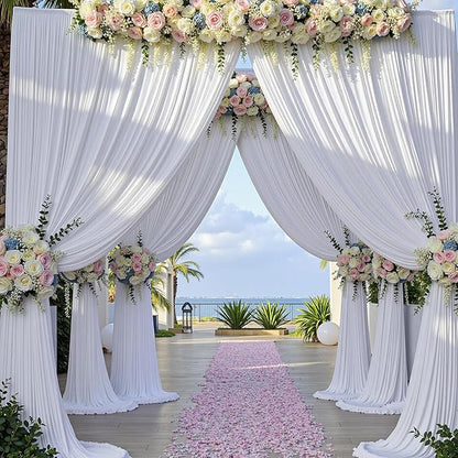 30ft x 15ft White Wrinkle Free Backdrop Curtains for Parties,Silky Polyester Fabric Wedding Ceiling Drapes, 6 Panels 15ft Photo Back Drop Drapes for Baby Shower Photography Stage Background Cloth