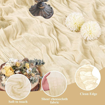 Asee'm 6pcs Cheesecloth Table Runner 120 Inches Long Beige Boho Gauze Cheese Cloth Runner 10FT Rustic Sheer Table Runners for Christmas Wedding Party Baby Shower Spring Easter Decoration