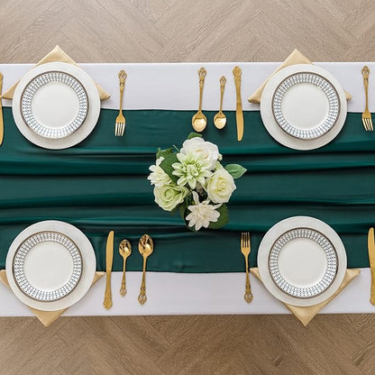12Pack 9ft Chiffon Table Runner 14x108 Inch Sheer Romantic Table Runner for Wedding Birthday Party Bridal Shower Outdoor Decoration-Hunter