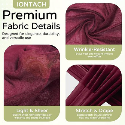 Wedding Arch Draping Fabric 29" x 19Ft Sheer Drapes for Backdrop Wedding Ceremony Reception Ceiling Decor Curtain Baby Bridal Shower Decoration (Burgundy, 3 Panels)