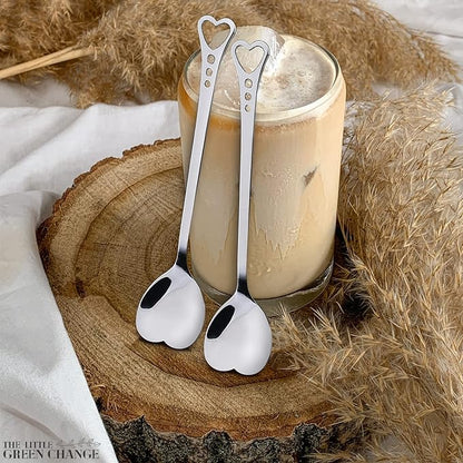 5.6'' Set of 6 Heart Spoons, Heart Shaped Spoons Stainless Steel – Cute Spoon and Functional for Hot Cocoa Bars, Tea Bags, or Cocktail Mixing – Easy to Clean and Spill-Free Use