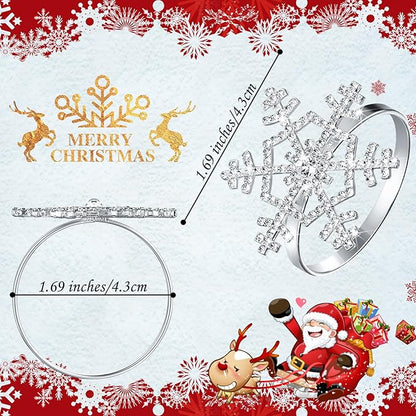 Patelai 100 Pieces Snowflake Napkin Rings Thanksgiving Christmas Napkin Holders Exquisite Household Rhinestone Napkin Rings Set for Christmas Wedding Dinner Party Table Decoration (Silver)