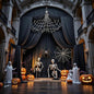 PartyVillage 50ft×15ft Black Backdrop Curtain for Halloween Parties, 10 Panels Wrinkle Free 15 FT Long Polyester Photo Backdrop Drapes Back Drop Cloth for Birthday Photography Background
