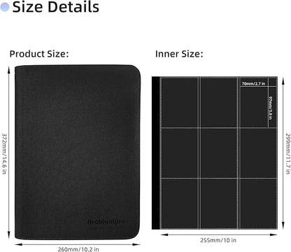 9 Pockets Premium Card Binder 360 Cards Trading Card Binders Zip Card Storage Display Album(9 Pocket 360 Card Slot,Black)
