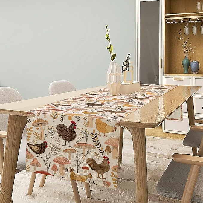 Mushroom Table Runner,Retro Natural Plant Famhouse Table Runner for Kitchen Dining Table Home Party Decoration 13x90 Inch