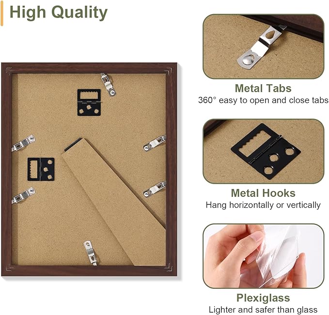 Vittanly 8x10 Collage Picture Frame, Displays 2Pcs 4x6 Pictures with Mat, Photo Frame for Wall Mounting or Table Top with Stand, Brown, 1 Pack