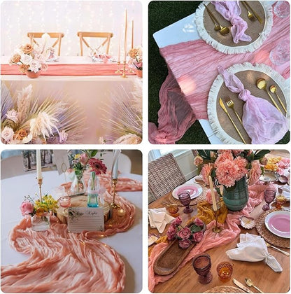 Sioloc 10 Pack Peach Coral Cheesecloth Table Runner Fall Autumn Decor for Home 10ft Table Cloth for Tea Wedding Birthday Party Baby Bridal Shower Halloween Thanksgiving