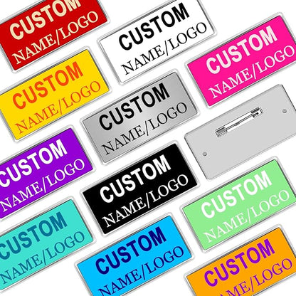 Custom Name Tags ID Badges with Logo Name Personalized Name Badges Name Tag ID Badges with Pin Backing Customizable Name Badges for Business Offices Stores Restaurant, 1.5x2.8 in, 150PCS