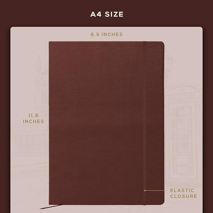 Beechmore Books A4 Sketchbook – 8.5x11 Premium Vegan Leather Bound Large Sketch Book Hardcover with 156 Thick 160gsm Perforated Ivory Pages, Blank Sketch Pad, Gift Boxed, Back Pocket, Ribbon Bookmark