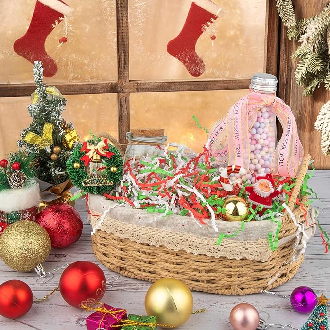 Caleihd Crinkle Cut Paper Grass Cushion Paper Streamer for Christmas Wedding Birthday Bridesmaid Engagement Craft Gift Boxes Bags Filler Decoration 4.5oz Red&Green&White