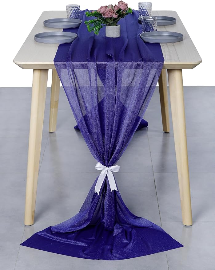 MDS Halloween Chiffon Table Runner - 1 Pack, 29 x 170 Inches, 14ft Each - Sheer Spooky Table Runners for Haunted House Parties, Trick-or-Treat Tables, Witchy Décor, Wedding & Events - Royal Blue