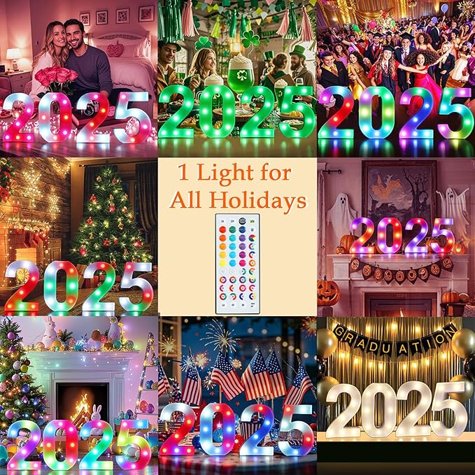 Pooqla Colorful Light Up Numbers, 35 Colors LED Marquee Number Lights for 1st Birthday Decorations with Remote, RGB Lighted Numbers Gift for Girls Boys for Party, Night Light, Room Decor, Number 1