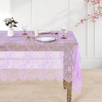 LuoluoHouse Sheer Lace Tablecloth Floral 6pcs Table Fabric 60x120 Inch for Rustic Party Wedding Decoration Rectangle Overlay Long Embroidered Reception Table Cloth Decor