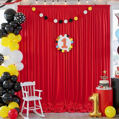10×12ft Wrinkle Free Red Backdrop Curtain for Wedding Parties,2 Panels 5×12ft Long Soft Silky Polyester Backdrop Drapes Red Photo Back Drop Curtains for Photography Stage Christmas Background Cloth