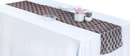 MDS Pack of 25 Wedding 12 x 108 inches Lace Table Runner for Wedding, Decorations for Birthday Parties, Banquets, Graduations, Engagements, and Runners fit Rectangle, Round Table- Coffee