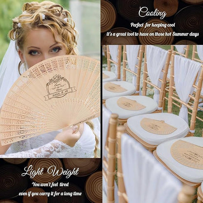 50 PCS Custom Fans Personalized Folding Fans for Line Dancing Wooden Hand Fan Wedding Favors Bulk Fans for Guests Party Event Use (Style04)