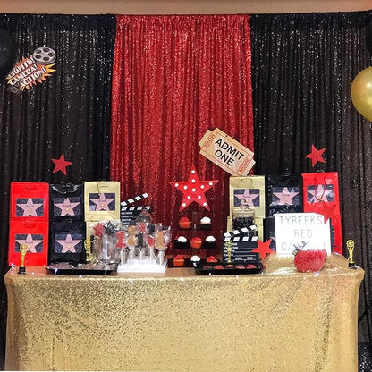 JYFLZQ Black Sequin Backdrop Curtains 4ft x 8ft 2 Panels Glitter Photo Booth Backdrops Sparkly Photography Background Drapes for Halloween Father's Day Graduation Birthday Parties