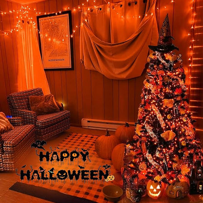 YEGUO 165ft 500 LED Halloween Lights Outdoor Waterproof, Orange String Lights Indoor Plug in, 8 Modes Clear Wire Orange Lights for Halloween