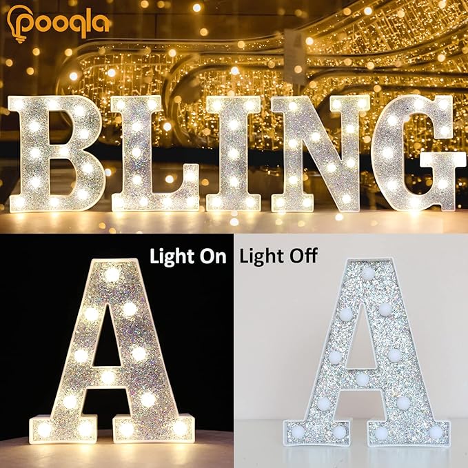 Pooqla Light Up Letters, LED Marquee Letters for Silver Birthday Decorations, Battery Powered Night Light Teenager Girl Room Decor, Gift for Girls Boys Wedding Bedroom Christmas Party Decor, Letter X