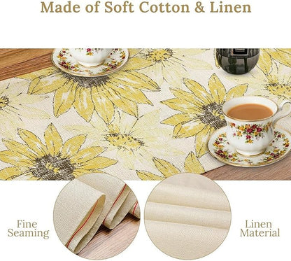Chrysanthemum Vintage Floral Table Runner, Elegant Grunge Gray Sunflower Spring Summer Elegant Pattern Artichokes Flower Table Runner for Party Kitchen Dining Living Room Decor, 13x60 Inch