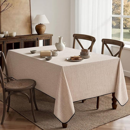 MIULEE Natural-Black Linen Tablecloth 60x104 Inch Rectangle Table Cloth Waterproof,Stain Resistant & Wrinkle Resistant for Dining Party Wedding