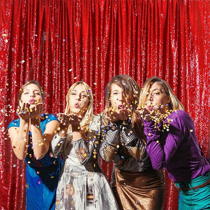 SquarePie Sequin Backdrop Less Transparent Background Sparkly Curtain for Wedding Party 20FT x 10FT Red