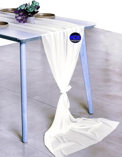 MDS 2 Pack 14ft Chiffon Table Runner 29 x 170 Inches Sheer Wedding Runner Romantic Rustic Table Runner for Wedding Decorations, Birthday Parties, Bridal Shower Party Arch Decor - Ivory