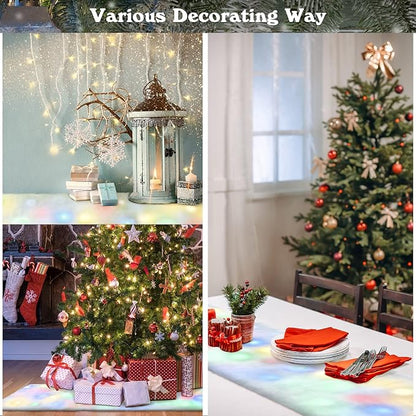 Jetec LED Christmas Fake Snow Blanket with Lights Artificial Snow Blanket with 2 Pcs LED Lights Lighted Snowflake Table Runner for Christmas Tree Village Display Winter Party Decor(15.75''x 49.21'')