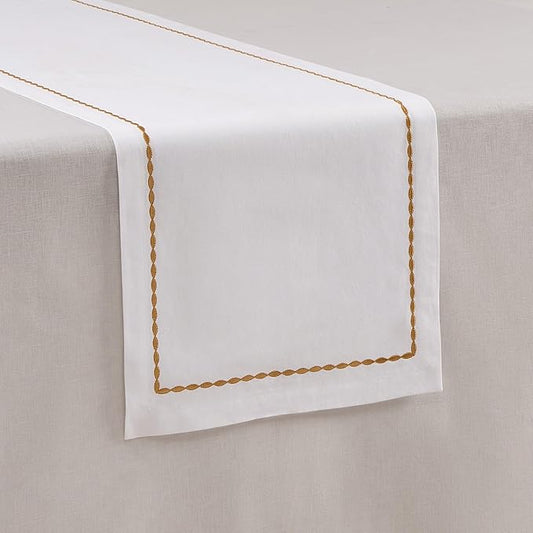 Cotton Linen Table Runner 90 Inches Long – Motif Embroidery White Dining Table Runner for Spring, Summer, Wedding Decoration, Gift – Machine Washable Fabric