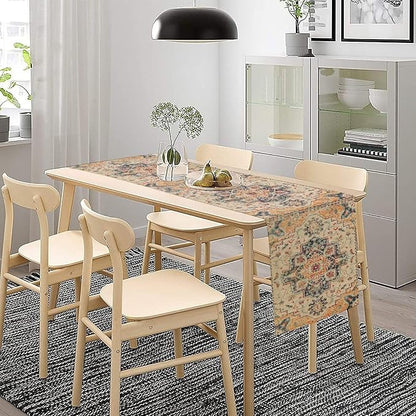Bohemia Orange Table Runner, Rustic Farmhouse Vintage Geometric Floral Print Table Cover for Home Kitchen Dining Table Party Decor, 13x108inch