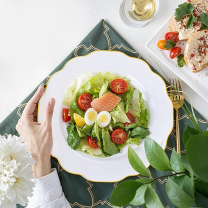 bUCLA 180PCS White and Gold Plastic Plates Disposable - White with Gold Rim Dinnerware Set Include 30 Guests Dinner & Dessert Plates, Cups, Cutlery Set for Wedding, Party & Thanksgiving Table Decor