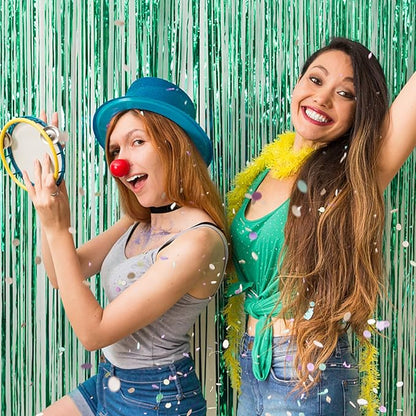 5 Pack Foil Curtain Backdrop Green Metallic Tinsel Foil Fringe Curtains Photo Booth Props for Birthday Wedding Engagement Baby Shower Bachelorette Christmas Holiday Celebration Party Decorations