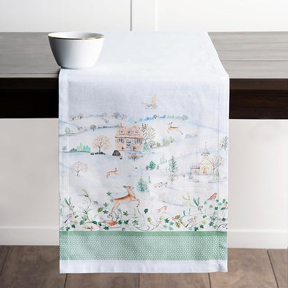 Maison d' Hermine Table Runner 100% Cotton Single Layer Table Runners 72 inches Long for Thanksgiving Christmas Decorations Home Kitchen Dining Party Wedding (Snowy World, 14.5" x 72")