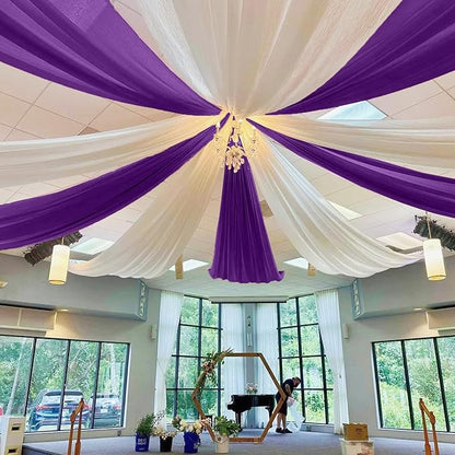 MODFUNS Ceiling Drapes for Parties Royal Purple Wedding Arch Draping Fabric 5x20ft 6 Panels Chiffon Fabric Drapes Ceiling Decor Sheer Curtains Bed Canopy for Bedroom Wedding Decor