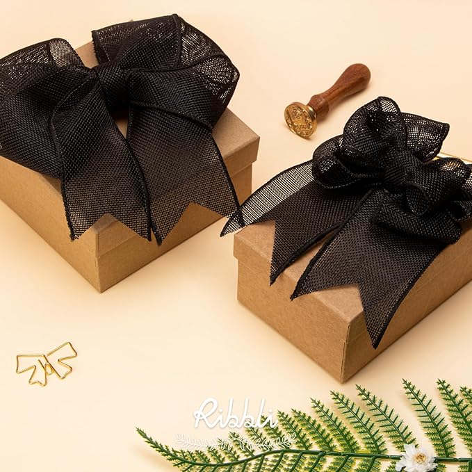 Ribbli Black Burlap Wired Ribbon, 2-1/2” Inch x Continuous 20 Yard, Black Wired Ribbon for Wreaths,Big Bows,Tree Decoration,Outdoor Decoration