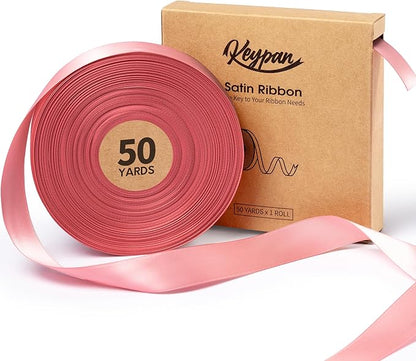 Pink Satin Ribbon 7/8 Inch x 50 Yards Double-Faced Polyester Ribbons for Flower Bouquet Gift Wrapping Party Decor Wedding Invitation DIY Craft