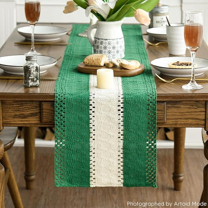 Artoid Mode Dark Green Farmhouse Rustic Table Runner, Seasonal Hollow Kitchen Dining Table Decoration for Home Party Decor 12x36 Inch