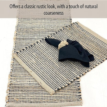 Chardin home Natural Jute Table Runner 13x48 Inch – Vintage Boho Rustic Table Decor – Handwoven Table Runner in Natural Jute and Black – Farmhouse Dining or Console Table Accent