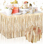 3 Pack 29 x108 Inch Champagne Gold Foil Fringe Table Skirts Metallic Banner for Tinsel Streamer Garland Backdrop for Parade Floats Mother's Day, Graduate, Birthday, Wedding Party Decoration
