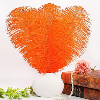 THARAHT Orange Ostrich Feathers 12pcs Large Natural Bulk 16-18Inch 40cm-45cm for Wedding Party Centerpieces Halloween and Home Decoration Feathers